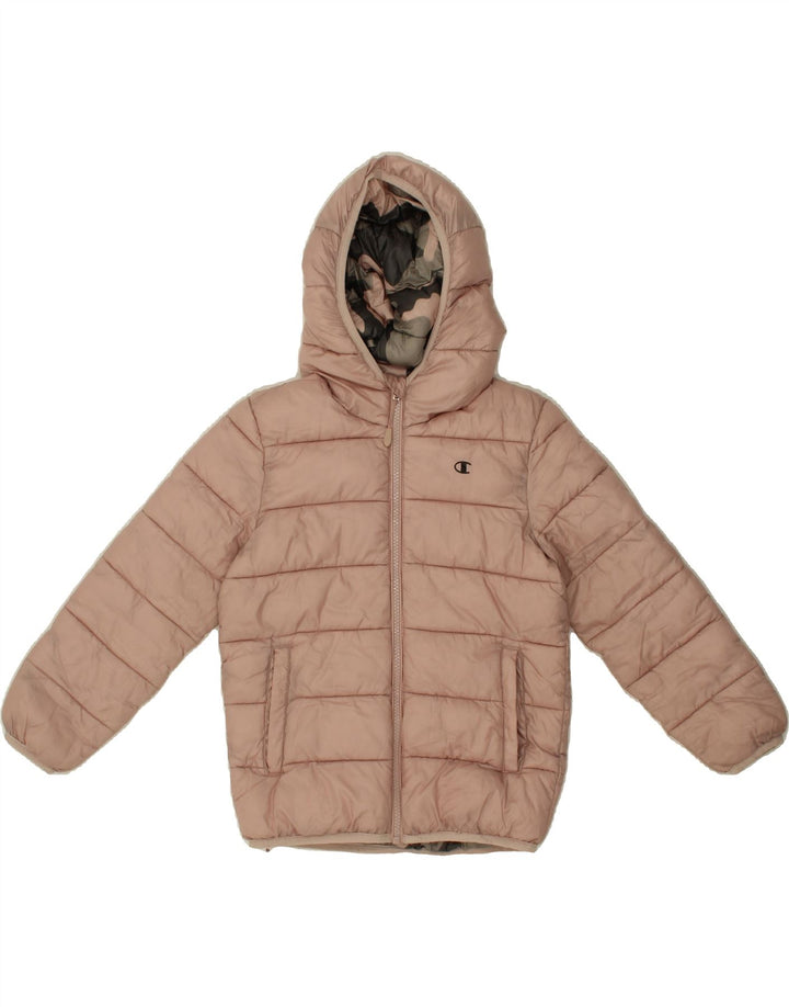 CHAMPION Girls Hooded Padded Jacket 5-6 Years XS Pink Vintage Champion and Second-Hand Champion from Messina Hembry 