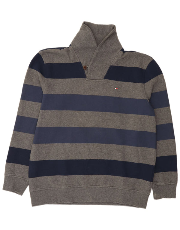 Tommy Hilfiger Uomo Felpa con collo a scialle Maglione XL Cotone a righe grigie