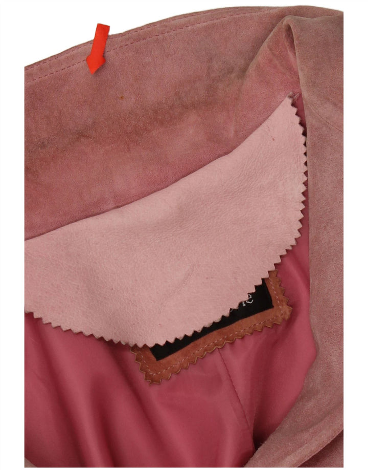 Giacca blazer da donna in pelle scamosciata a 2 bottoni VINTAGE IT 46 grande in pelle rosa