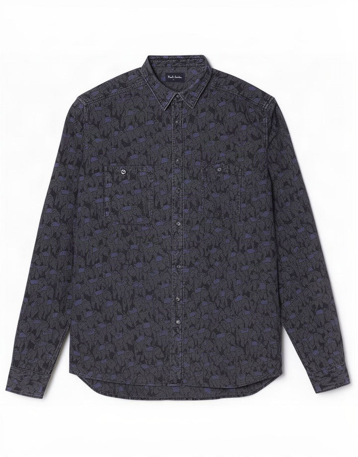 Paul Smith Mens Shirt Large Grey Animal Print Cotton