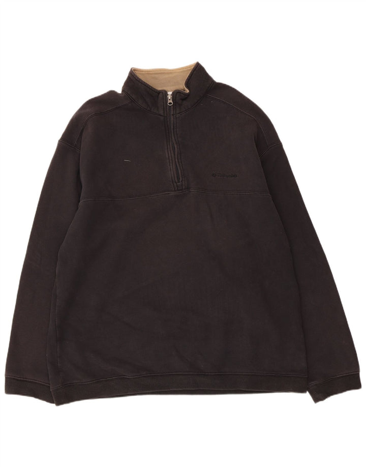 COLUMBIA Mens Zip Neck Sweatshirt Jumper Large Black Cotton
