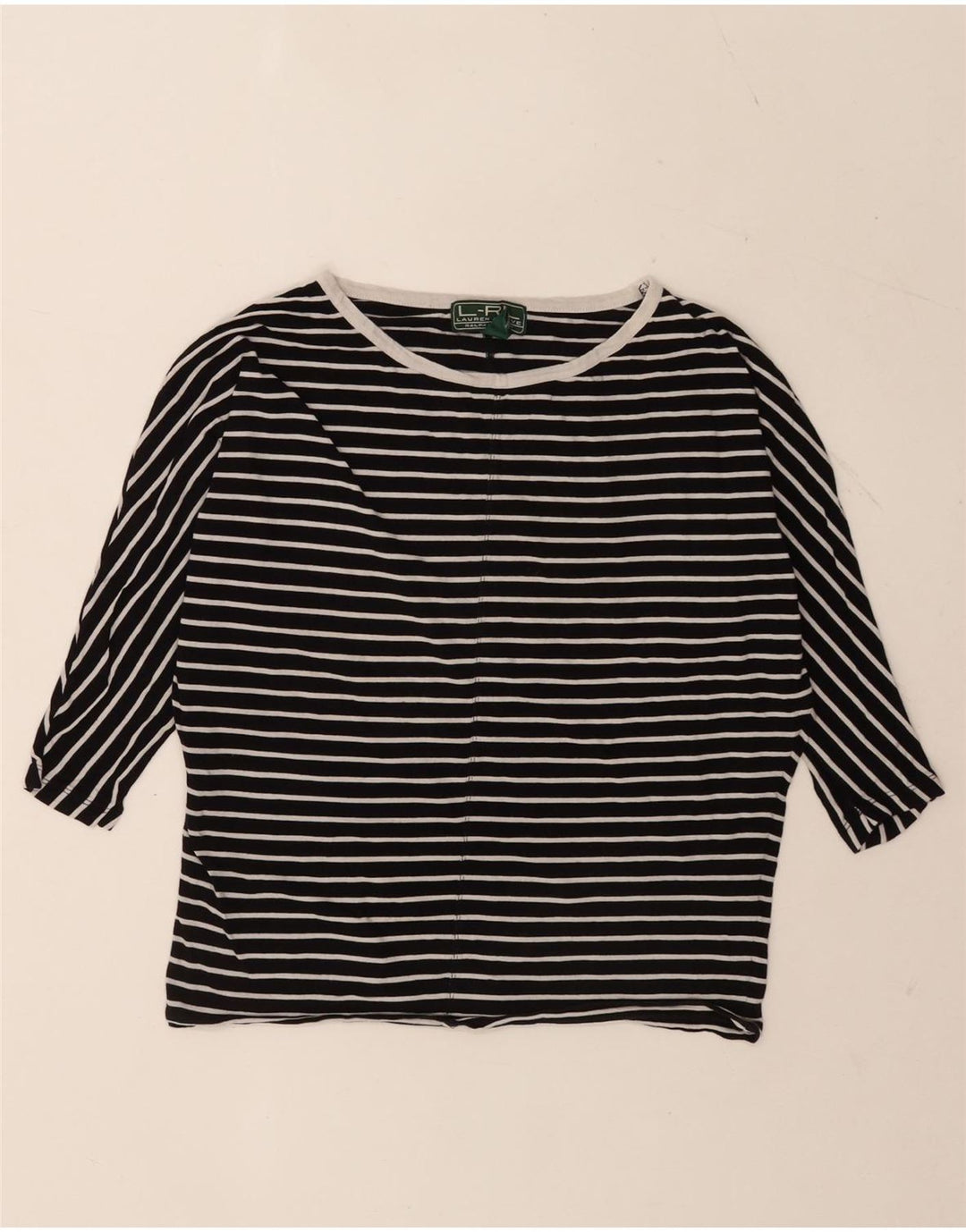 Ralph Lauren Womens Oversized Top 3/4 Sleeve UK 10 Small Black Striped