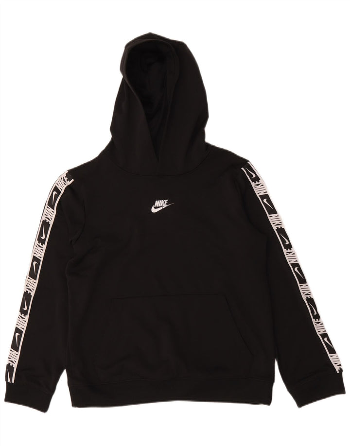 Nike Boys Graphic Hoodie Jumper 12-13 Years Large Black Polyester