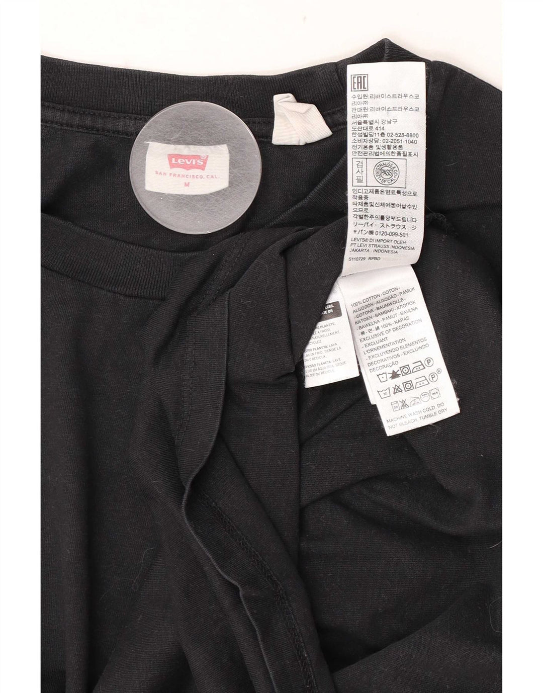 Levi's Dame T-Shirt Top UK 14 Medium Sort Bomuld