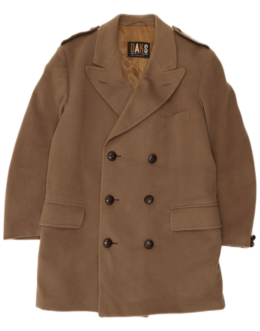 Dack's Mens Military Double Breasted Coat UK 42 XL Brown Virgin Wool