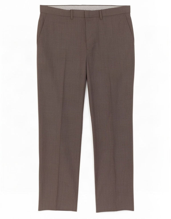 Calça masculina de terno reto Marks & Spencer W36 L31 lã marrom