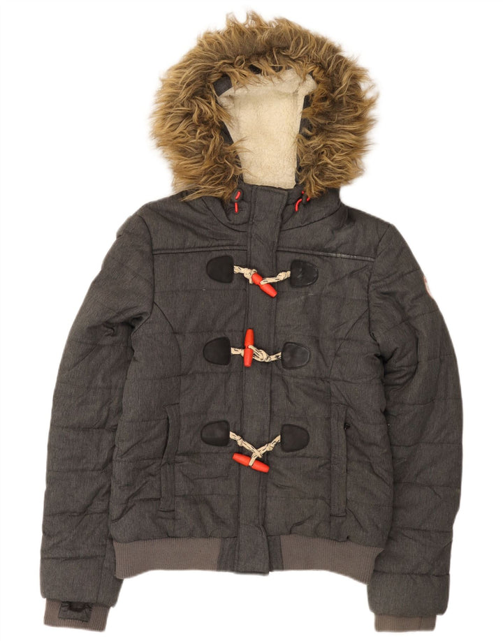 Superdry Veste matelassée à capuche pour femme UK 12 Gris moyen Polyester