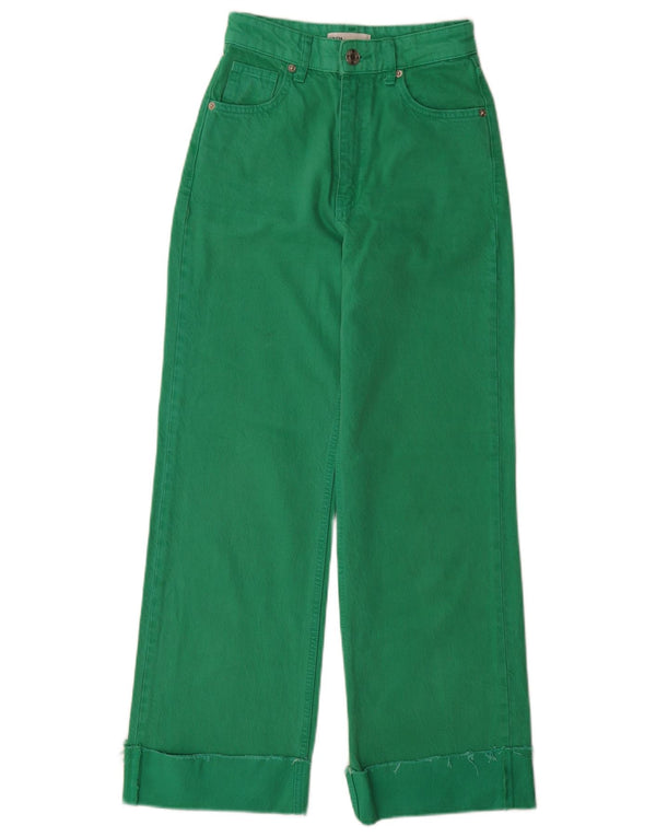 Damskie jeansy z szeroką nogawką Zara z wysokim stanem EU 32 2XS W22 L29 Zielone bawełniane