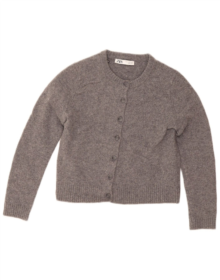 Zara Womens Crop Cardigan Sweater UK 12 Medium Grey Wool