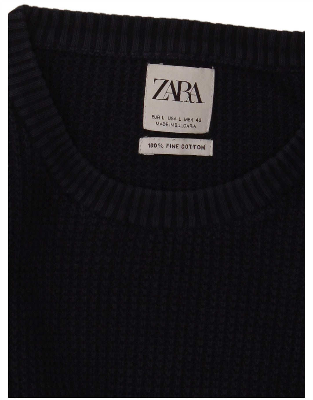 Zara Mens Crew Neck Jumper Sweater Large Navy Blue Cotton