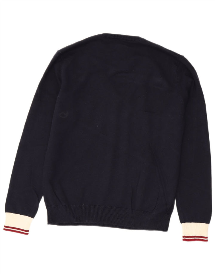 Gant Mens V-Neck Jumper Sweater Medium Navy Blue Colourblock Cotton