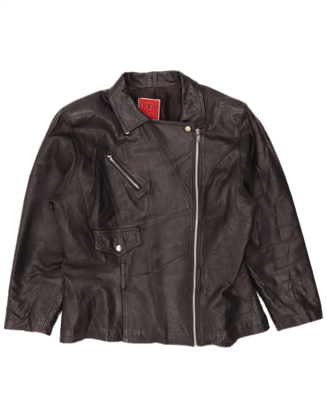 Giacca da motociclista in pelle vintage da donna UK 14 media nera