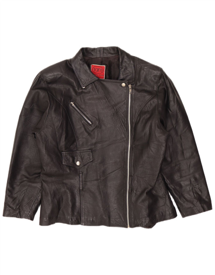 Giacca da motociclista in pelle vintage da donna UK 14 media nera