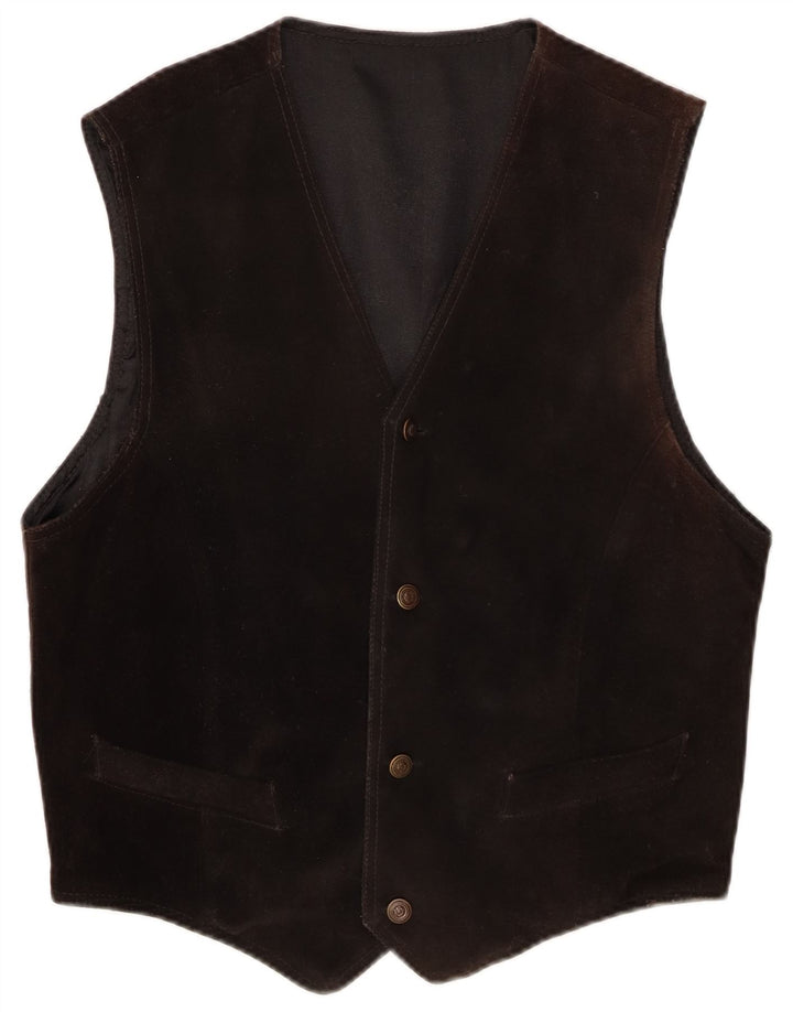 Vintage Mens Suede Waistcoat EU 48 Medium Brown Leather