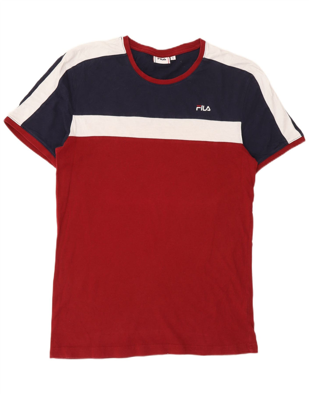 Fila Mens T-Shirt Top Small Red Colourblock Cotton