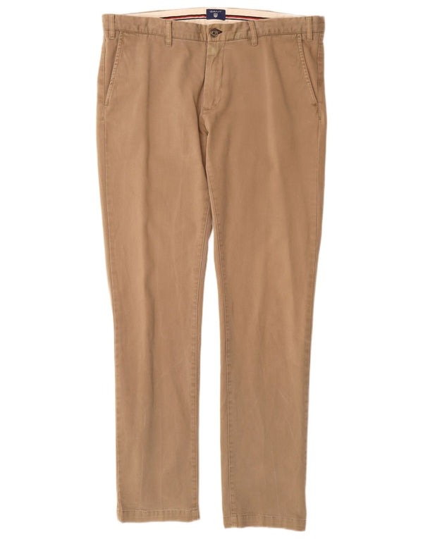Gant Mens Slim Chino Trousers W35 L34 Beige Cotton