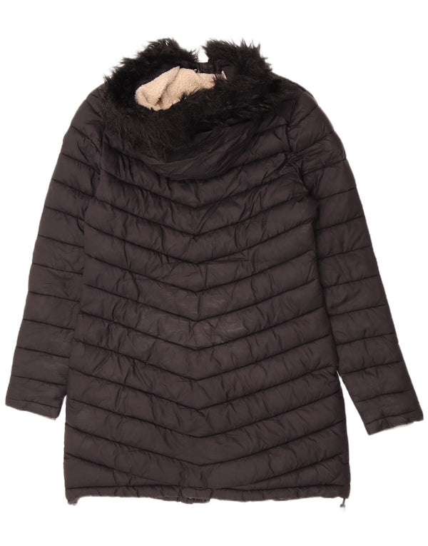 Superdry Abrigo acolchado con capucha para mujer, talla 44, nailon negro mediano