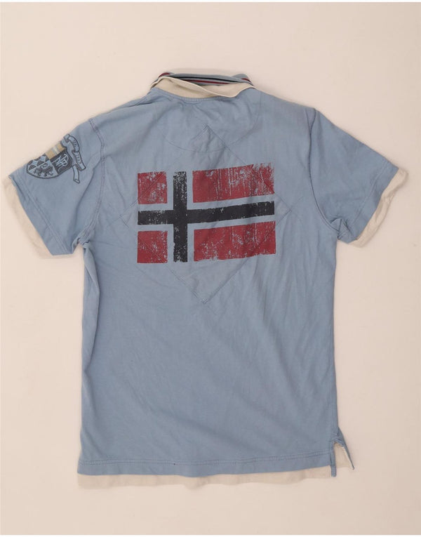 Napapijri Mens Graphic Polo Shirt Medium Blue Colourblock Cotton