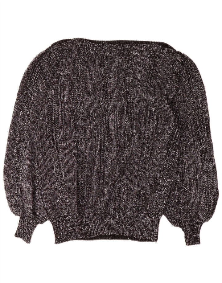 Vintage Womens Boat Neck Jumper Sweater UK 14 Medium Silver