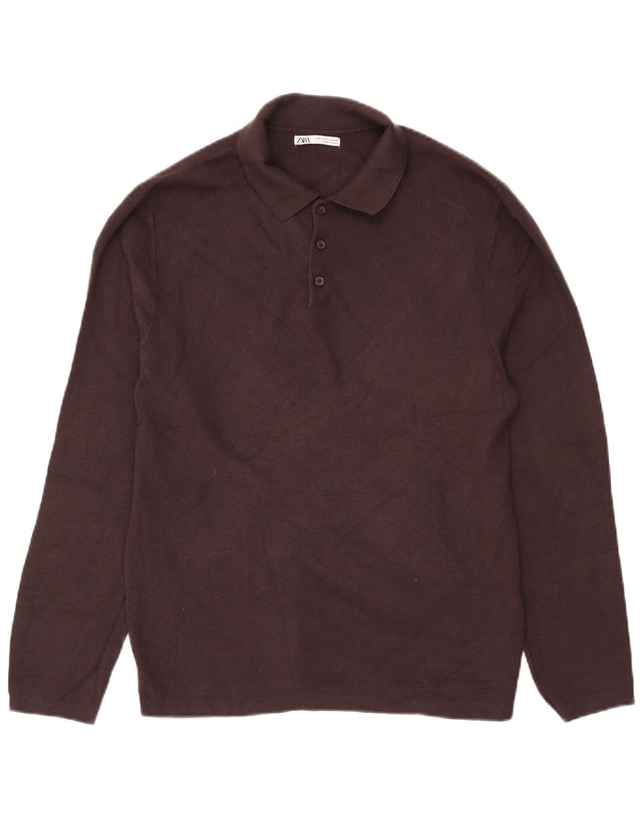 Zara Mens Polo Neck Jumper Sweater Large Brown