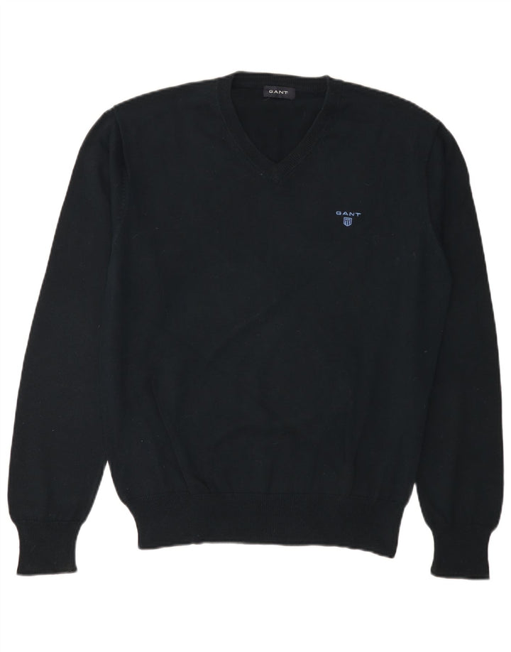 GANT Maglione da uomo con scollo a V in cotone medio blu navy
