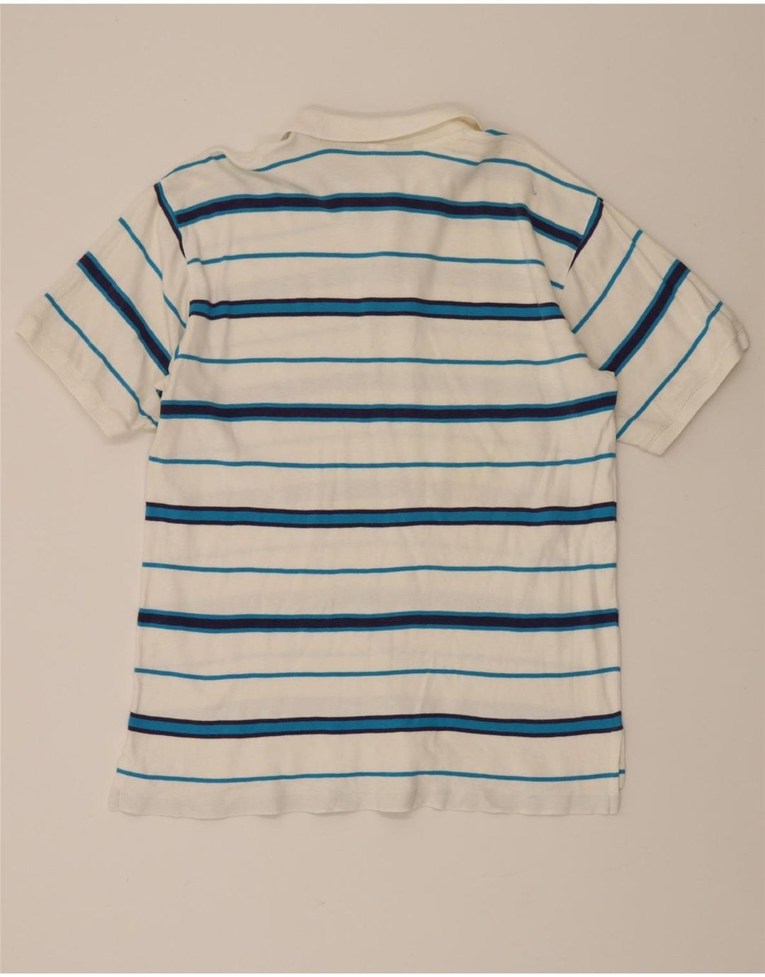 EDDIE BAUER Mens Polo Shirt Large White Striped Cotton Vintage Eddie Bauer and Second-Hand Eddie Bauer from Messina Hembry 