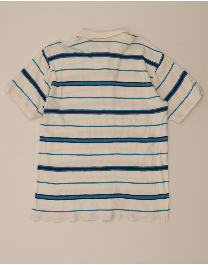 EDDIE BAUER Mens Polo Shirt Large White Striped Cotton Vintage Eddie Bauer and Second-Hand Eddie Bauer from Messina Hembry 