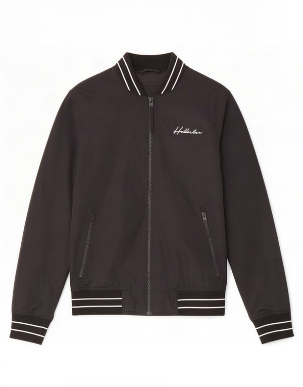 Hollister Mens Bomber Jacket UK 34 XS Black Striped Polyester