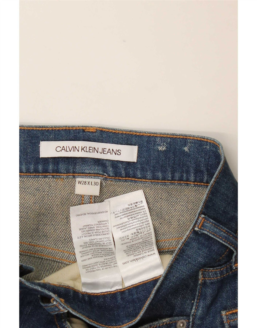 Calvin Klein Womens Distressed Slim Jeans W28 L30 Blue Cotton