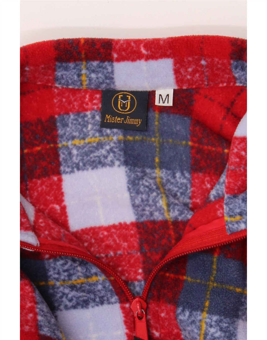Jumper de lã com pescoço e zíper masculino vintage poliéster xadrez vermelho médio