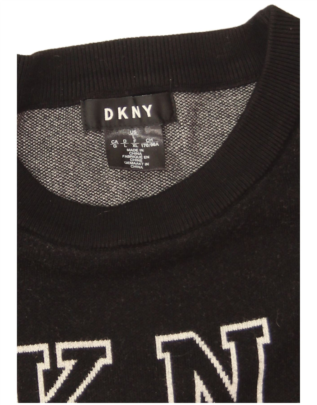 Dkny Womens Oversized Graphic Sweatshirt Jumper UK 16 Large Black Viscose