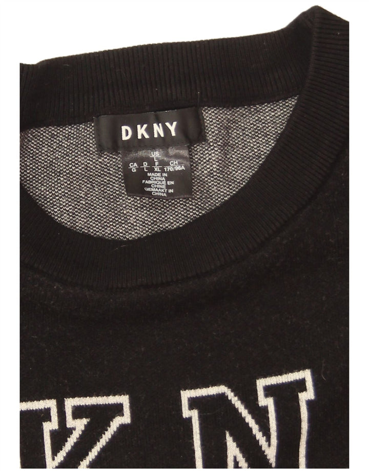 Dkny Womens Oversized Graphic Sweatshirt Jumper UK 16 Large Black Viscose