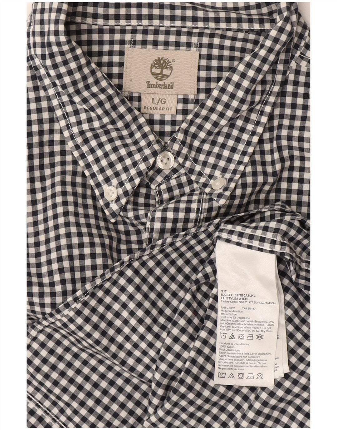 Timberland Mens Regular Fit Shirt Large Navy Blue Gingham Cotton
