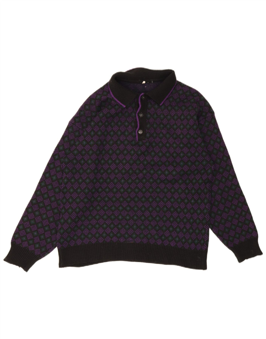 Vintage Mens Polo Neck Jumper Sweater Medium Multicoloured Geometric