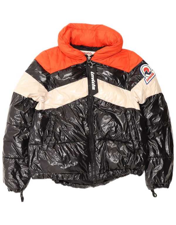 Pinko Chaqueta Acolchada Extragrande Con Gráfico Para Mujer UK 6 XS Bloque De Color Negro