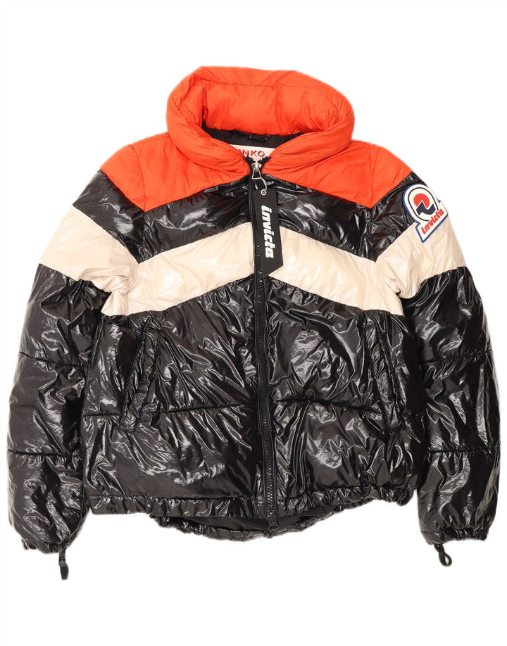 Pinko Womens Graphic Oversized Padded Jacket UK 6 XS Black Colourblock