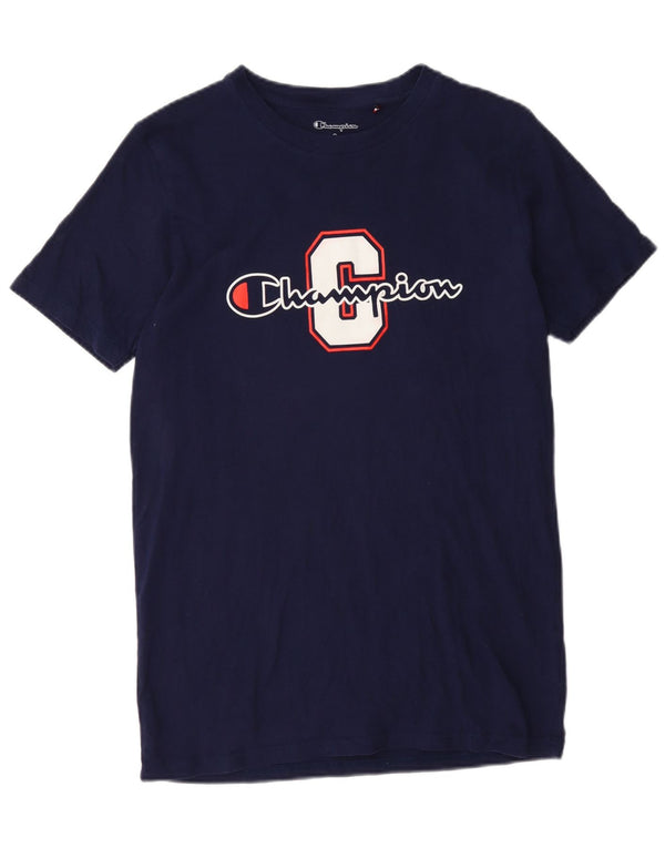 Champion Mens Graphic T-Shirt Top Small Navy Blue Cotton