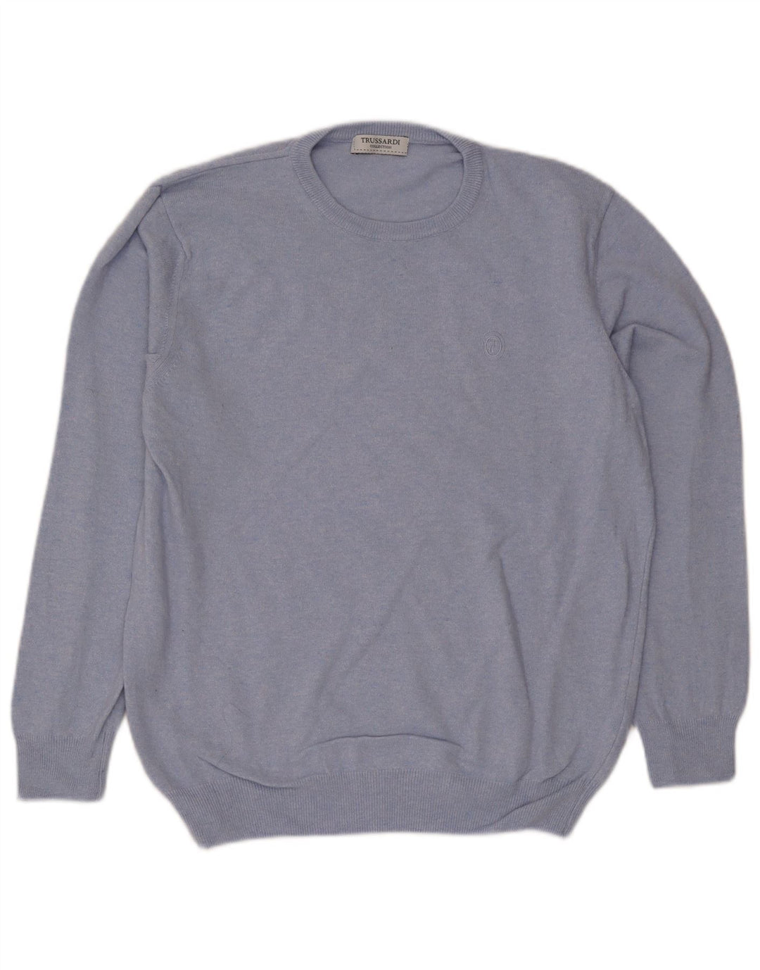 Trussardi Mens Crew Neck Jumper Sweater Medium Blue Wool