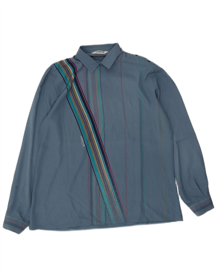 Camicia pullover vintage da donna IT 48 XL Poliestere a righe blu