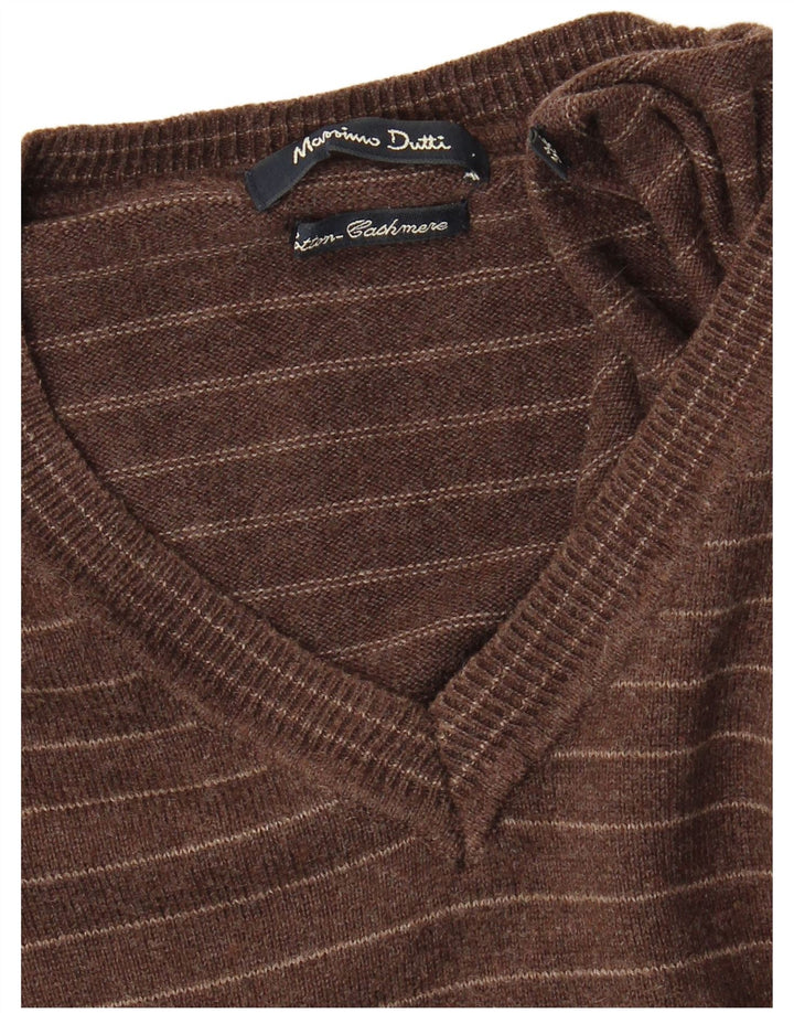 Massimo Dutti Mens V-Neck Jumper Sweater XL Brown Striped
