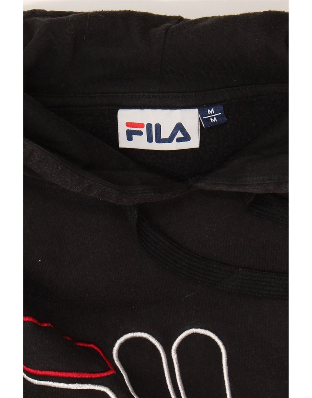 FILA Mens Graphic Hoodie Jumper Medium Black Cotton Vintage Fila and Second-Hand Fila from Messina Hembry 