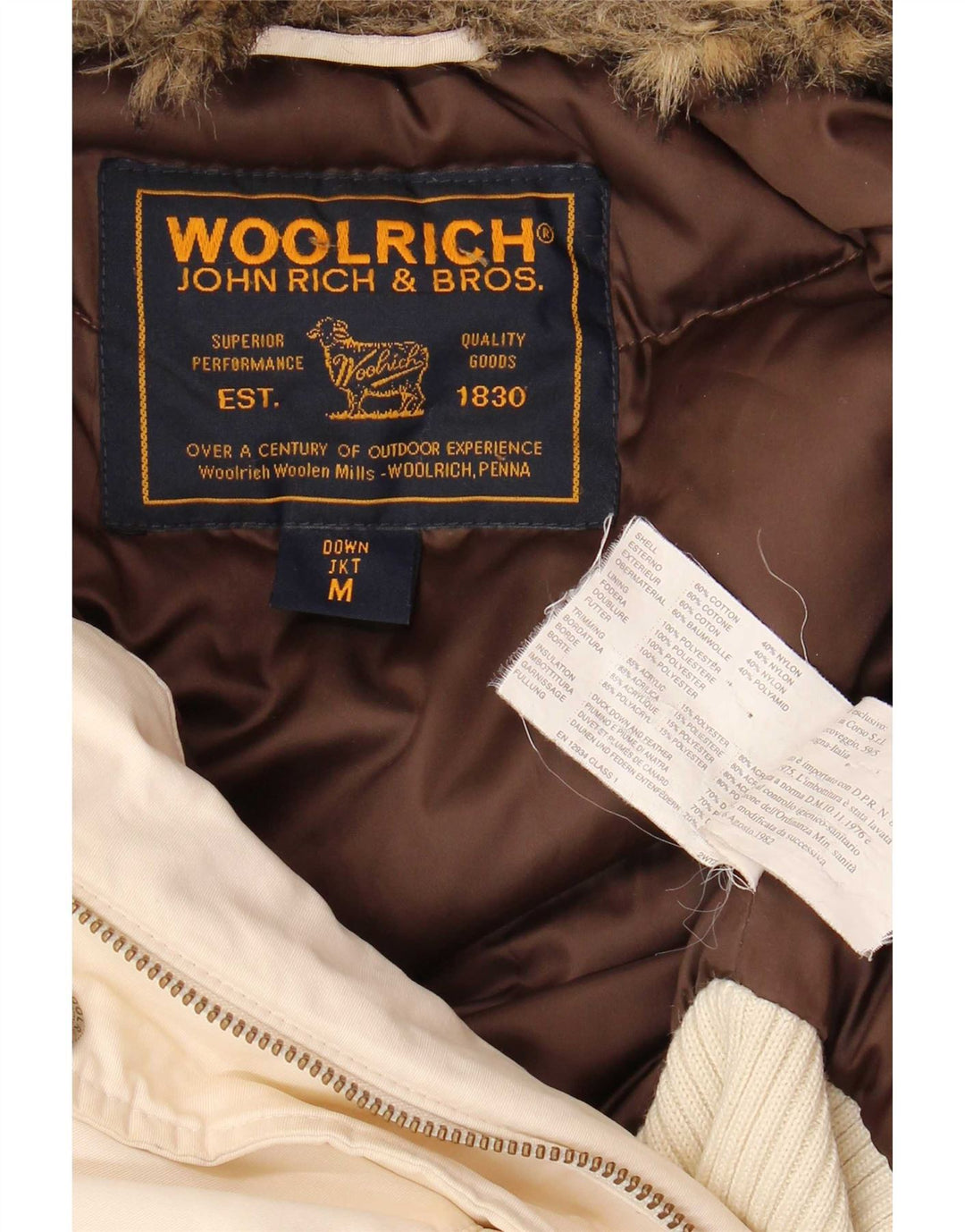 Woolrich Chaqueta acolchada con capucha para mujer UK 44 Algodón blanco mediano
