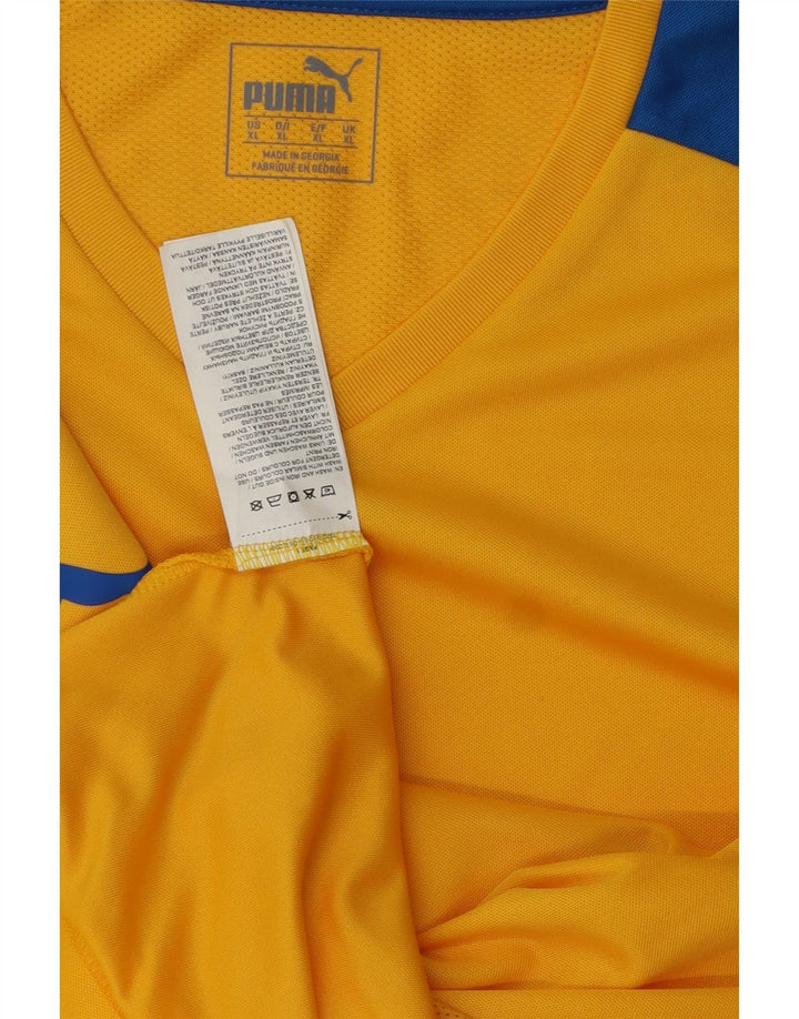 PUMA Mens T-Shirt Top XL Yellow Colourblock Polyester