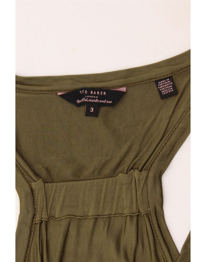 TED BAKER Womens Vest Top Size 3 Medium Khaki Viscose