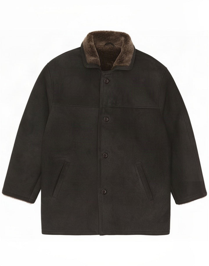 M. Flues Mens Shearling Jacket IT 56 3XL Black Leather