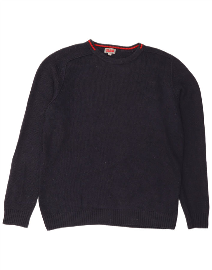 Slam Mens Boat Neck Jumper Sweater 2XL Navy Blue Wool