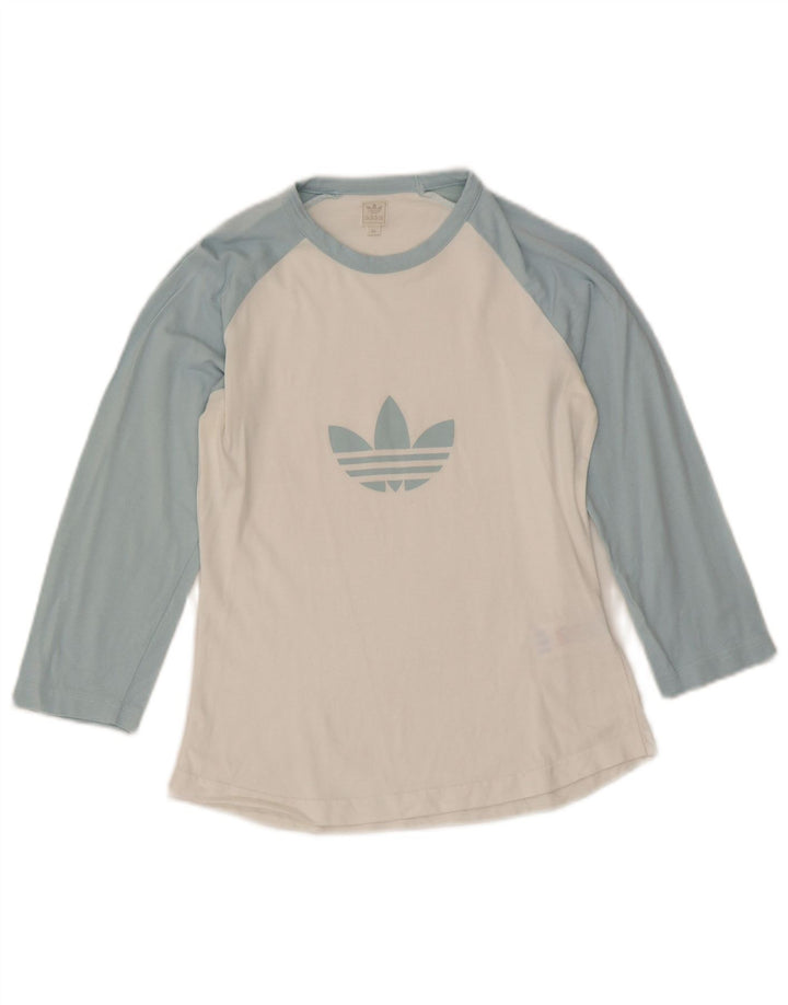 Adidas Womens Graphic Top 3/4 Sleeve IT 44 Medium White Colourblock Cotton