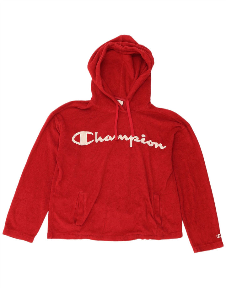 Champion Womens Graphic Hooded Fleece Jumper UK 14 Medium Red Polyester