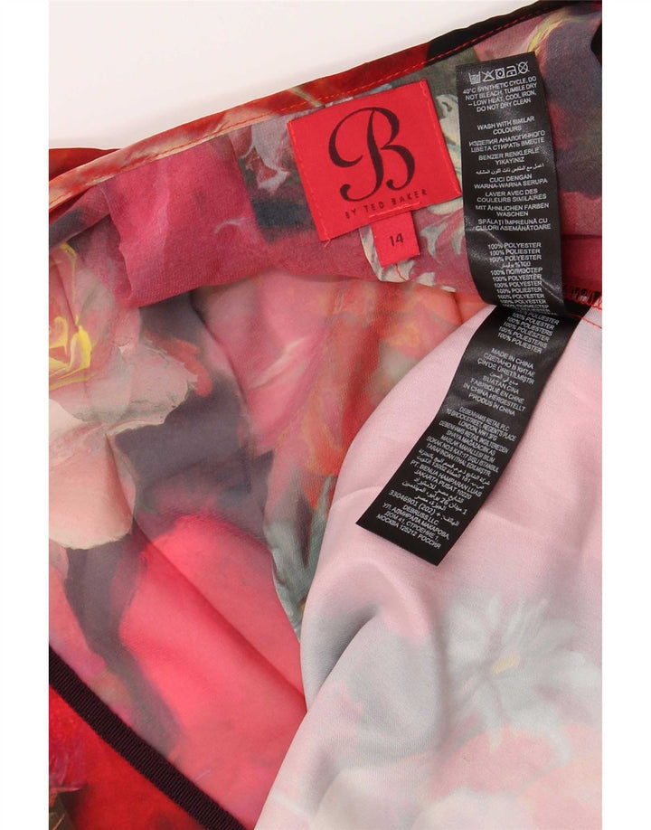 Blusa feminina Ted Baker UK 14 grande poliéster floral vermelho