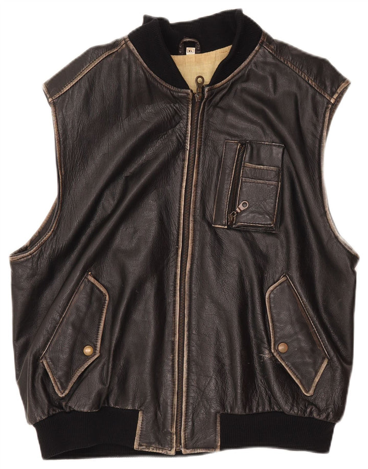 CONBIPEL Dame Læder Gilet UK 18 XL Sort Læder